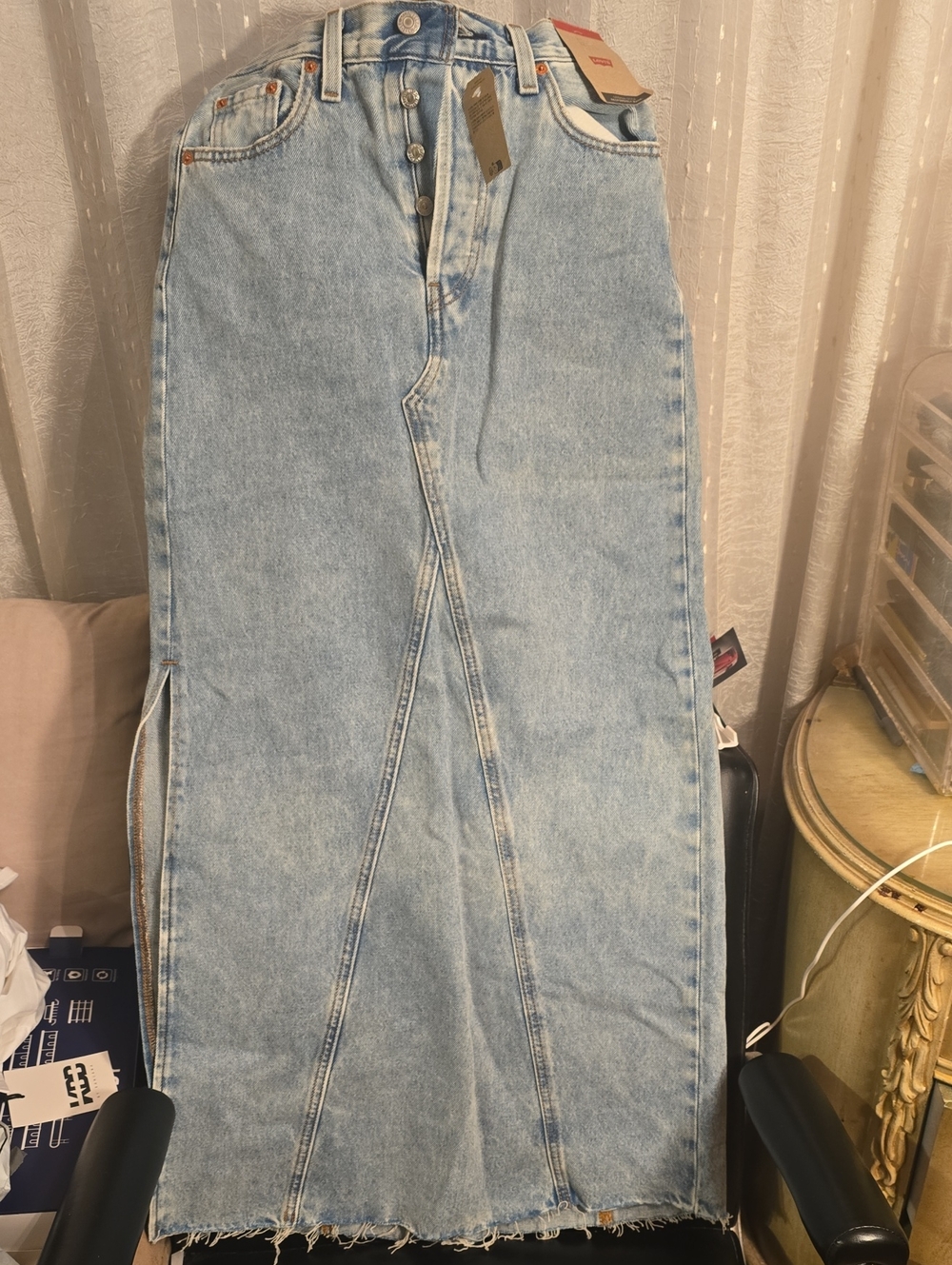 Levi's Womens Light Blue Denim Maxi Skirt with Button-Fly